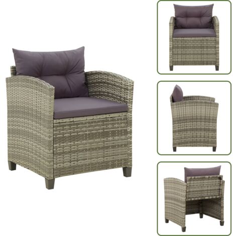 Acero inoxidable - vidaXL Sillón de jardín con cojines ratán sintético gris - Silla de exterior