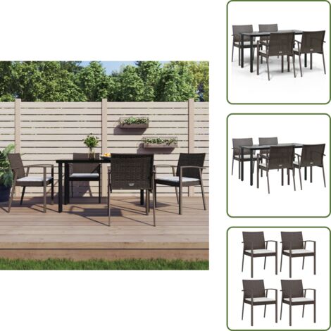 Acero - vidaXL Juego comedor jardín 5 piezas y cojines ratán sintético y acero - Mesa de comedor