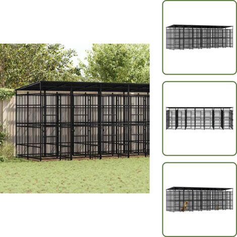 Acero - vidaXL Perrera de exterior con techo de acero 12,9 m² - Perrera con techo de acero