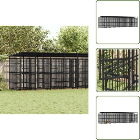 Acero - vidaXL Perrera de exterior con techo de acero 16,59 m² - Perrera con puerta