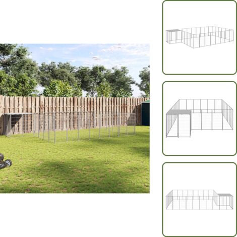 Acero - vidaXL Perrera plateada 15,73 m² acero - Techo