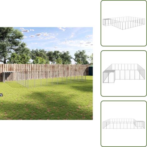 Acero - vidaXL Perrera plateada 25,41 m² acero - Techo