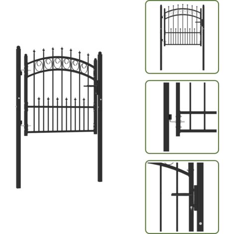 Acero - vidaXL Puerta de valla Emmen con pinchos de acero, 104x87 cm, negro - Puerta con picos