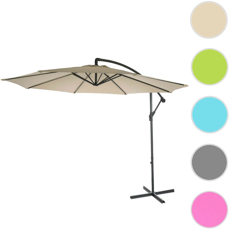Parasol déporté Acerra, protection contre le soleil, ø 3m inclinable, polyester/acier 11kg - gris sans socle