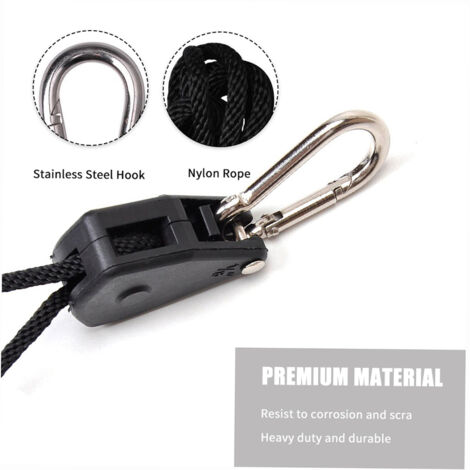 Acessoire de Suspension Ratchet 1/8 Inch Ensemble 2 avec Carabiner en Acier Inoxydable pour Lampes de Culture Nylon Capacité 150 lb