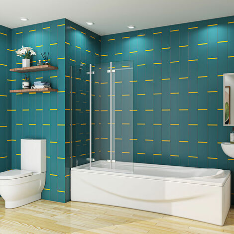 Acezanble 1000x1400mm 3 Fold Folding Hinge Bath Screen 6mm Glass