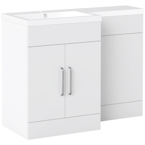 Acezanble 1100mm Bathroom Vanity Unit with Resin Basin Toilet Cabinet Free Standing Bathroom Storage Unit Furniture White
