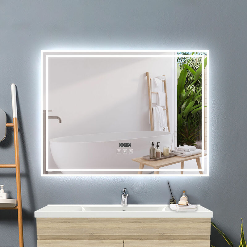 Acezanble - 100x60cm miroir lumineux de salle de bain regtanglaire avec Bluetooth, 3 Couleurs et Horloge
