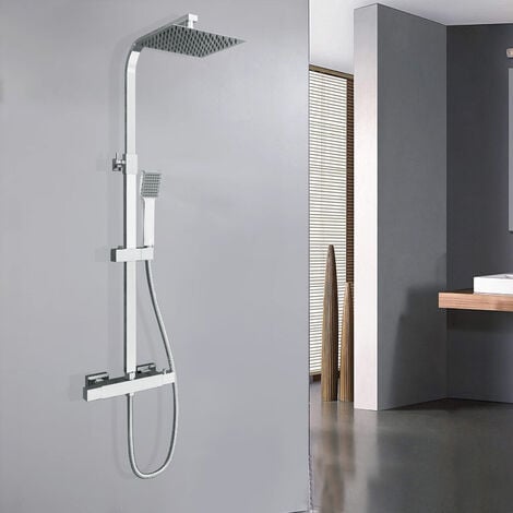 Acezanble 200mm Square Thermostatic Mixer Shower Set Chrome Twin Head Exposed Valve