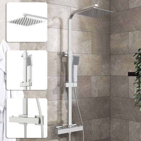 Acezanble 20cm Square Chrome Bathroom Thermostatic Mixer Shower Set With Shower Head