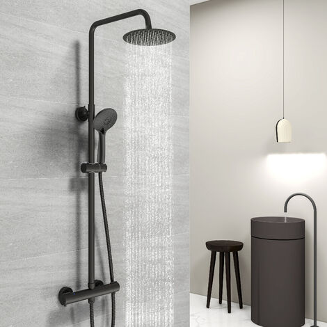 Acezanble 3-spray pattern Wall-mounted Round Matte Black Thermostatic Shower kit