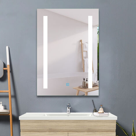 Acezanble 45 x 60 cm bathroom mirror with anti-fog, touch switch, horizontal or vertical LED mirror