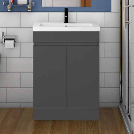 Acezanble 500mm Bathroom Vanity Units with Basin Cabinet Storage Sink Unit Floor Cabinet with 2 Doors Grey