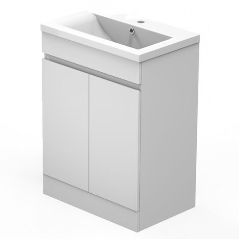 Acezanble 500mm Bathroom Vanity Units with Basin Matte White Free-Standing with Two Doors Storage Unit Ceramic Sink