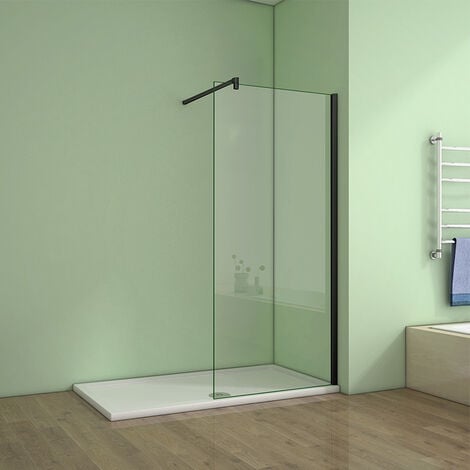 Acezanble 500x1850mm Black Walk In Wet room Shower Enclosure Easyclean Glass