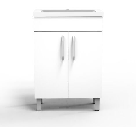 Acezanble 580(L)x380(W)x852(H)mm meuble blanc à pied, meuble de salle de bain avec vasque, 2 portes