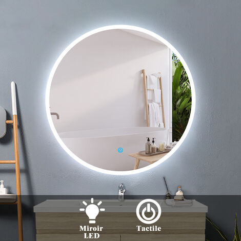 Acezanble 60cm LED miroir rond, miroir de salle de bain, miroir mural cosmétique lumineux