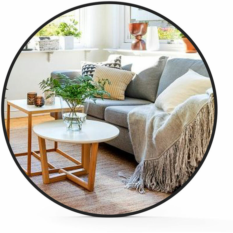 50cm Miroir slle de bain avec cadre noir en aluminium - Miroir rond - Acezanble