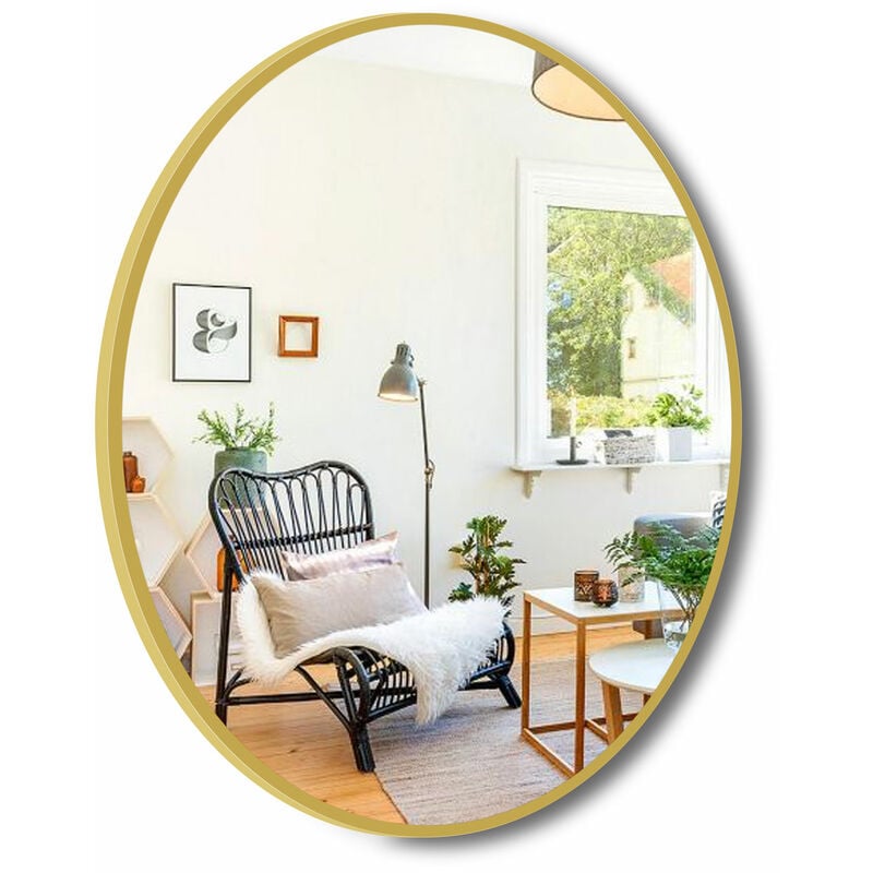 80cm Miroir slle de bain avec cadre or en aluminium - Miroir rond - Acezanble
