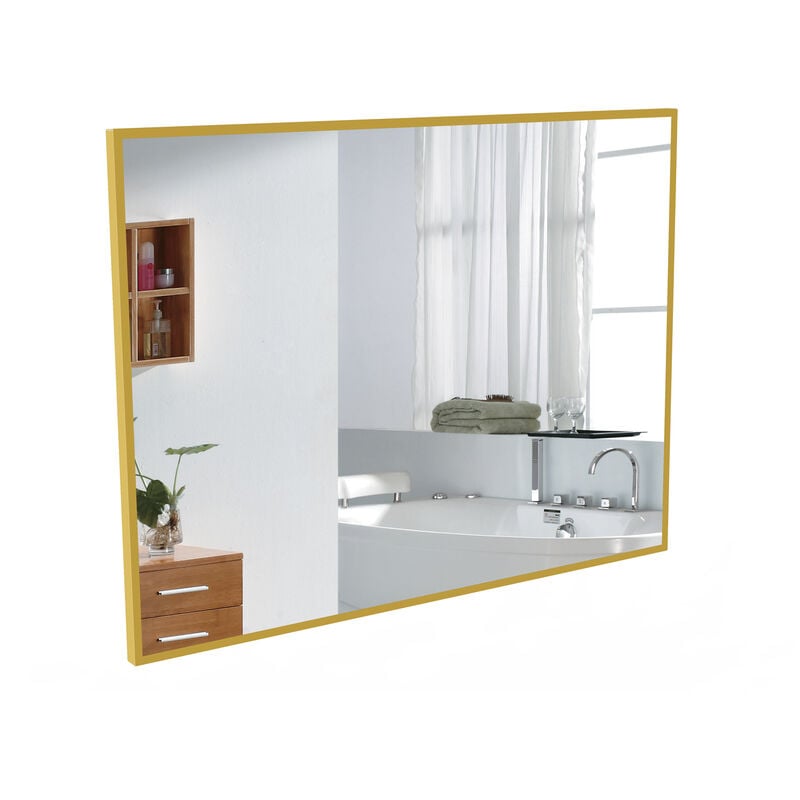 70x50cm Miroir slle de bain avec cadre or en aluminium - Miroir rectangulaire - Acezanble