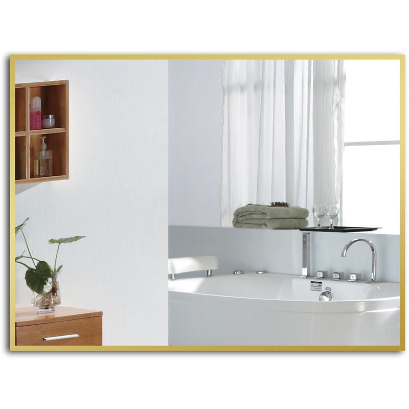 80x60cm miroir mural avec bordure or en aluminium - Miroir rectangulaire - Acezanble