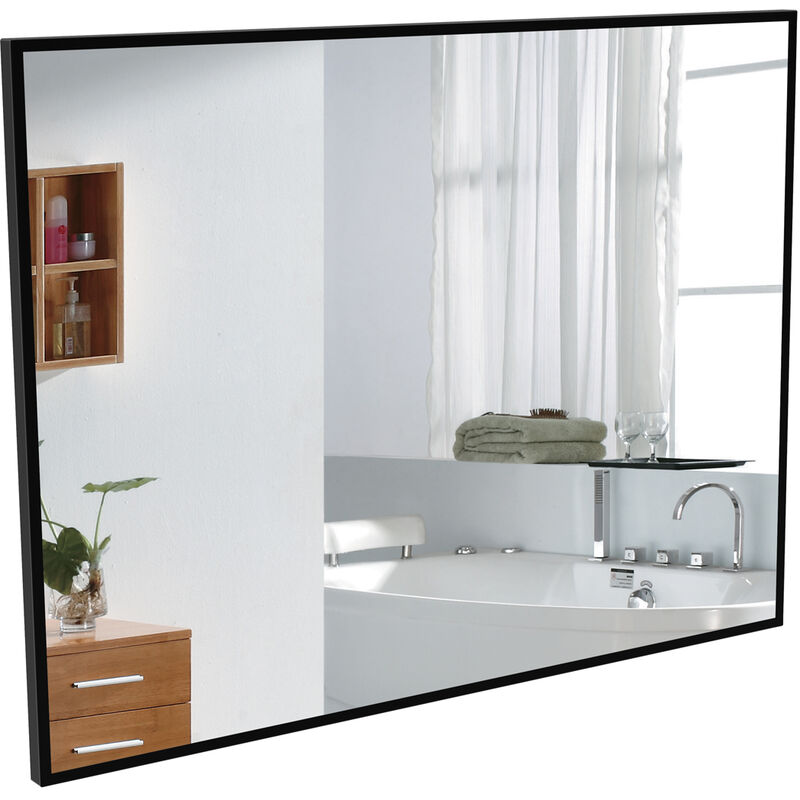 80x60cm Miroir mural avec bordure noir en aluminium - Miroir rectangulaire - Acezanble