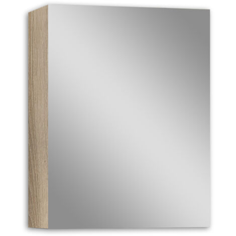 Acezanble Armoire de Toilette Mural avec Miroir et Rangement - Moderne, Chêne, 50x70 cm