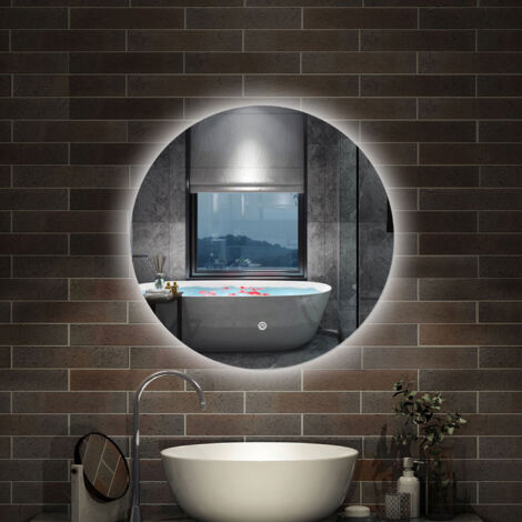 Acezanble Backlit LED Bathroom Mirror 50cm Illuminated Round Wall Mirror with Dimmable Lights Touch Switch Wall Switch