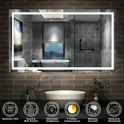 ACEZANBLE 1400 x 800 mm 3 Colors Dimmable Backlit Illuminated Bathroom Mirror with Demister Pad, Adjustable Brightness, Horizontal/Vertical