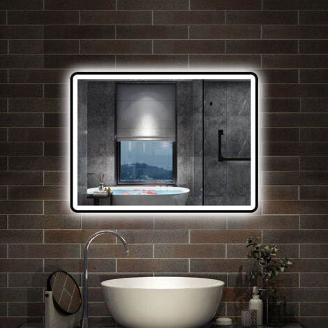 Acezanble bathroom mirror 50X70cm + 3 adjustable LED colors + anti-fog + Bluetooth speaker, Clock