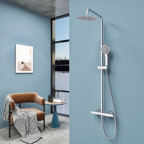 main image of "Acezanble Bathroom Thermostatic Mixer Shower Set Round Chrome Twin Head Exposed Valve"