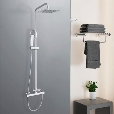 Acezanble Bathroom Thermostatic Mixer Shower Set Square Chrome Exposed Valve Cool Touch Set