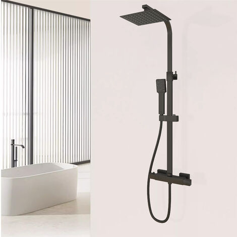 Acezanble Bathroom Thermostatic Shower mixer Square Matte Black Double Head Valve