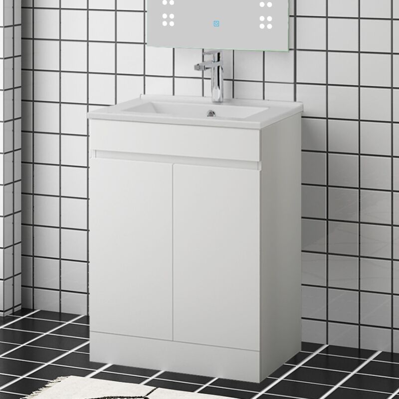 Bathroom Vanity Unit & Basin Sink 600mm Floor Standing Door White - Acezanble