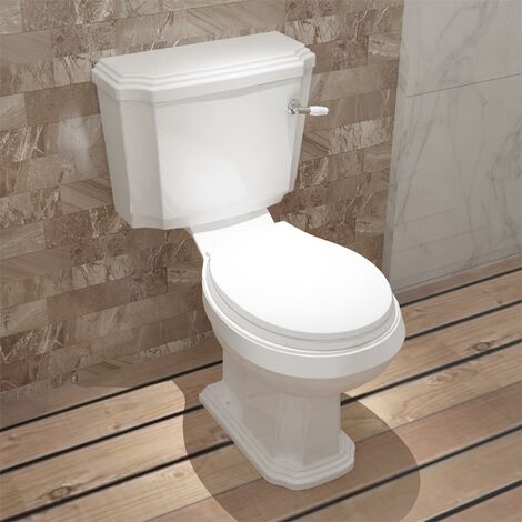 Acezanble Bathroom White Close Coupled Toilet Soft Close Seat Traditional Ceramic WC