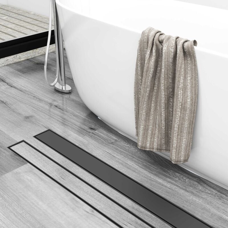 Caniveau de Douche en acier inoxydable italien, noir, 70 cm de long, 2 en 1 + réglable en hauteur, avec filtre anti-odeurs - Acezanble