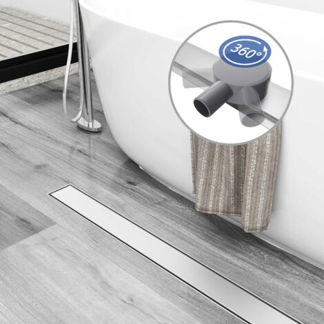 Acezanble Caniveau de Douche Italienne en Acier Inox Siphon Sol Réglable 360 d'évacuation pour Salle de Bain Rectangulaire à Carreler 90 cm