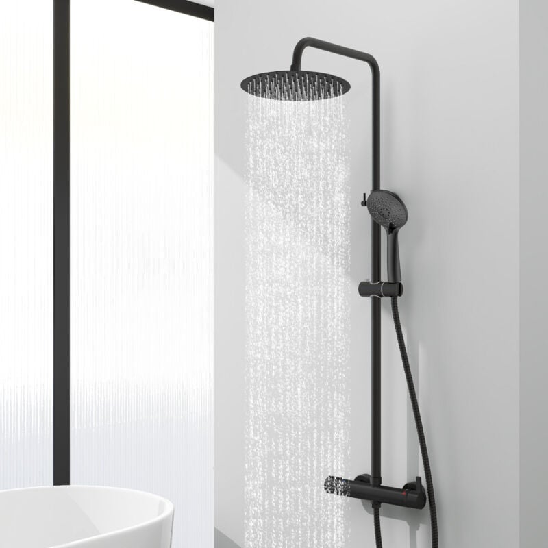 Colonne de douche avec mitigeur mécanique, douchette avec douche de tête rond 25X25CM et 3 jets,noir - Acezanble