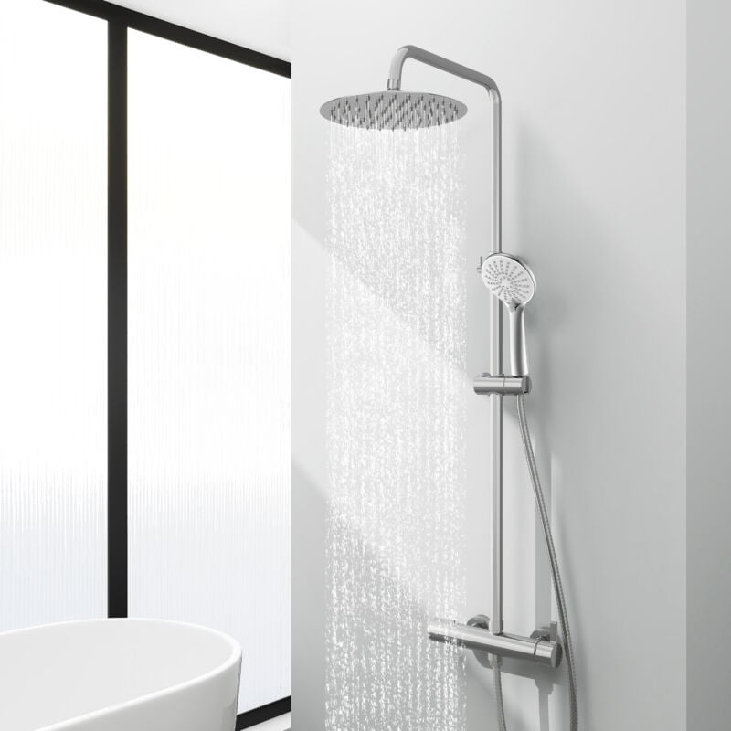 Colonne de douche avec mitigeur mécanique, douchette avec douche de tête rond 25X25CM et 3 jets - Acezanble