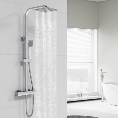 Acezanble – Colonne de douche thermostatique avec mitigeur réglable – Finition métal – Pommeau haute – Technologie Cool Touch – Longueur flexible 1500mm