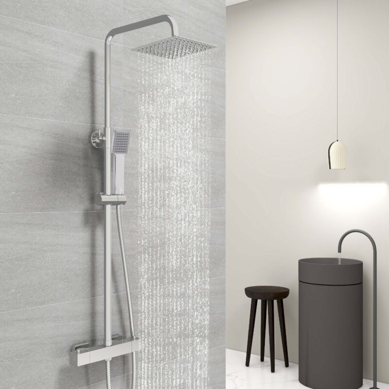 Acezanble - Colonne de douche thermostatique chromée avec douche de tête carrée et douchette à main, set de douche de série, système de douche de