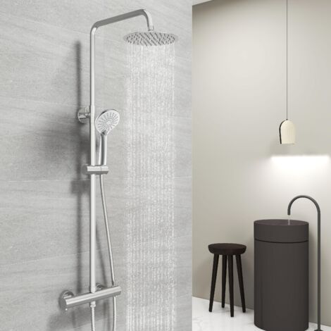Acezanble Colonne de douche thermostatique chromée,avec douche ronde, hauteur réglable 735-1170mm, système de douche de salle de bain en acier inoxydable
