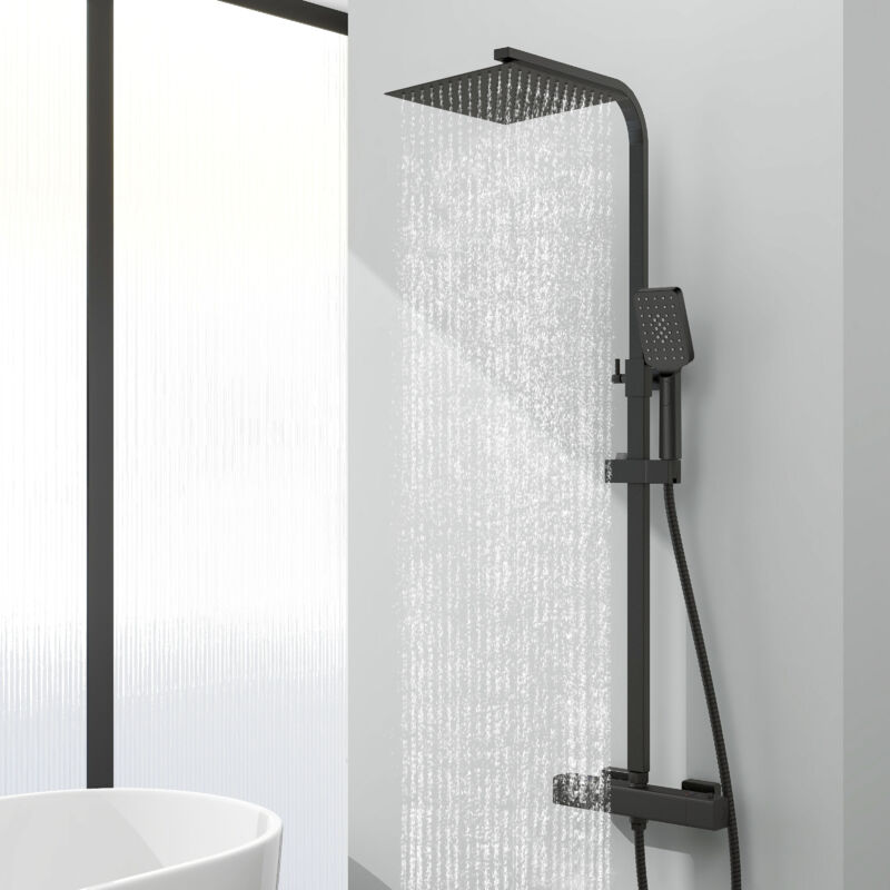 Acezanble - colonne de douche thermostatique en laiton chromé, avec douche de tête carrée en acier inoxydable 25X25CM et douchette 3 fonctions,