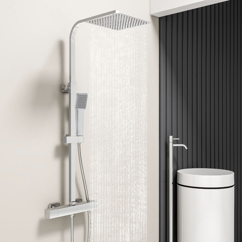 Acezanble - Colonne de Douche Thermostatique, Tête de Douche en Acier Inoxydable 25x25cm, Hauteur Réglable Ensemble de Douche pour Salle de Bain,