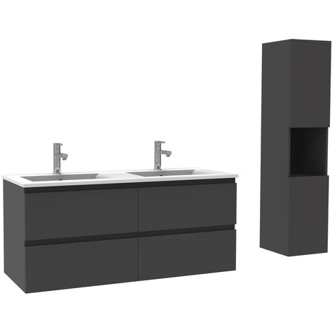 Acezanble Ensemble Acezanble meuble Salle de Bain simple vasque décor Anthracite 120cm+ vasque + colonne