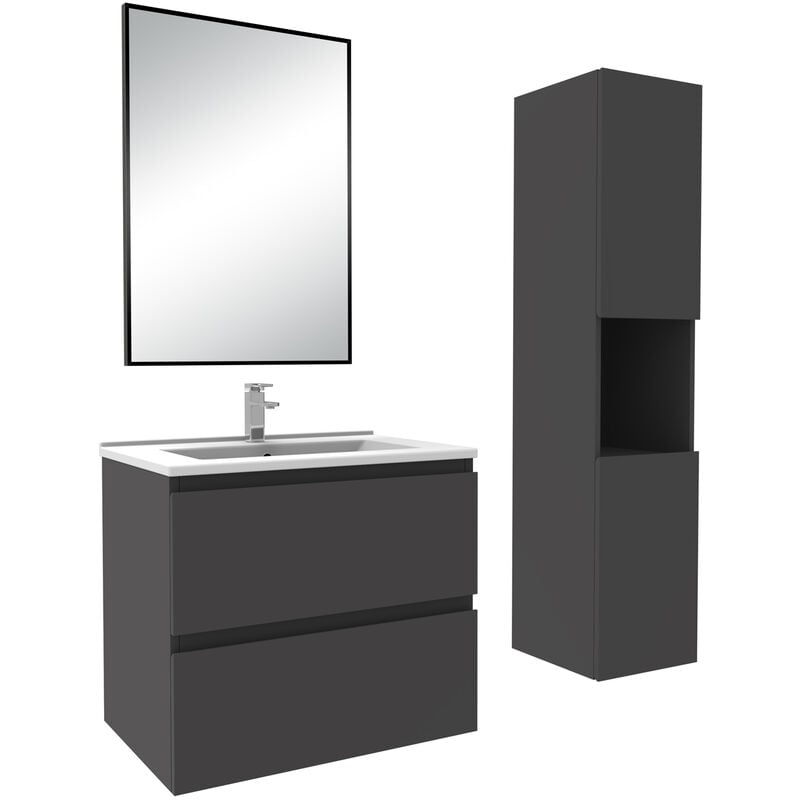 Ensemble de Meuble de Salle de Bain Simple Vasque 60 cm + Colonne +Miroir Anthracite - Acezanble