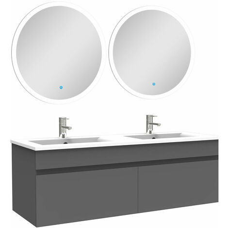 Acezanble – Ensemble de meubles de salle de bain double vasque 120cm – Miroir lumineux LED – Armoire murale MDF anti-déformation – Grand espace de rangement