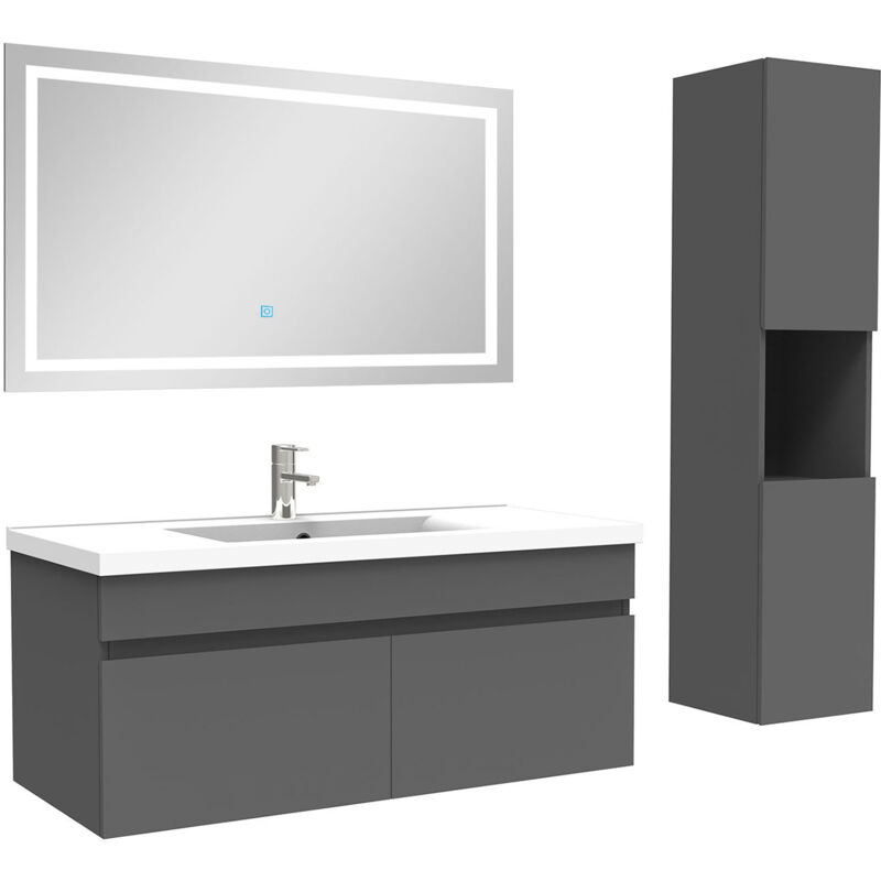 Acezanble - Ensemble meuble salle de Bain 100cm avec colonne + miroir 3 couleurs Anthracite
