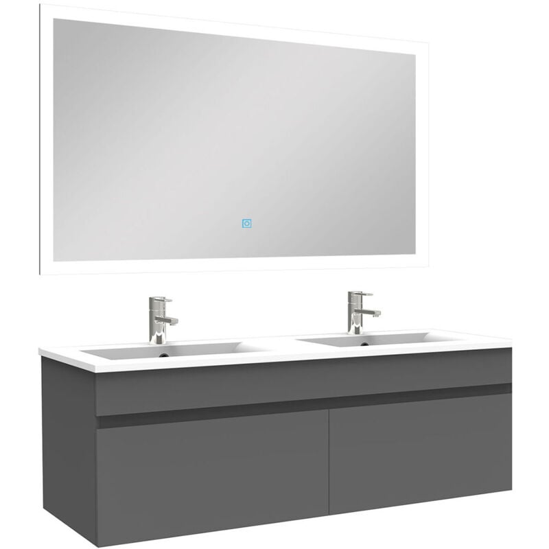 Ensemble meuble Salle de Bain 120cm double vasque + miroir lumineux 3 couleurs + dimmable anthracite - Acezanble
