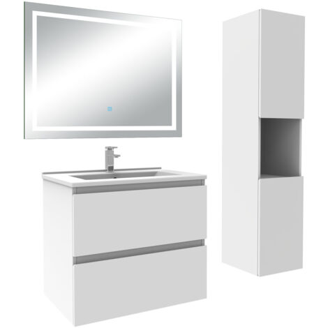 Acezanble Ensemble meuble salle de Bain 60cm avec colonne et miroir 3 couleurs blanc